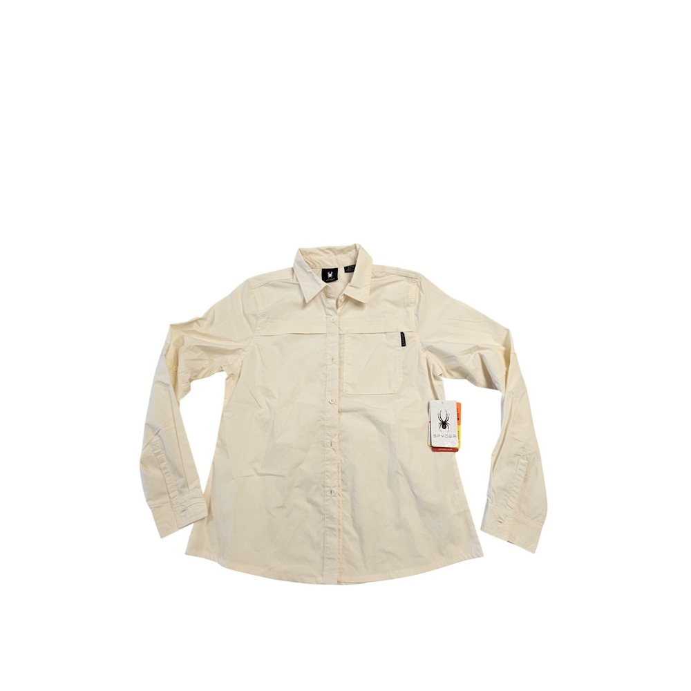 Spyder Womens Pearl White Long Sleeve Button Down Shirt DryWEB SWS003 Small NWT